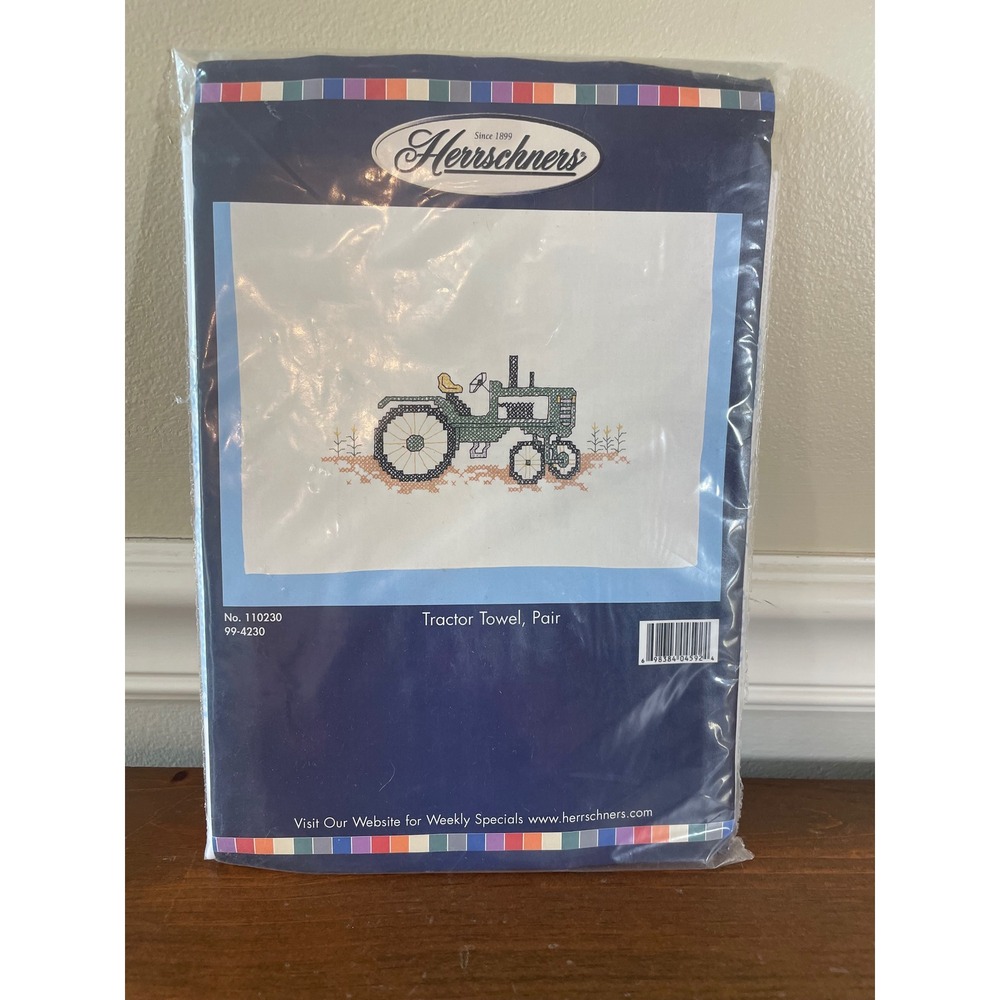 Herrschners Tractor Towel Pair Stamped Cross Stitch Kit 110230 Farmhouse Decor